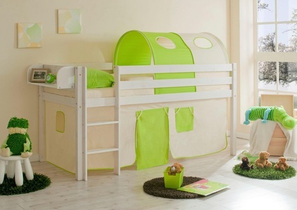 TICAA, Ticaa Hochbett »Malte« mit Rolllattenrost und Textil-Set, Ticaa Hochbett »Malte«, mit Rollrost und in verschiedenen Ausführungen wahlweise mit Matratze