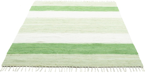 Theko®die Markenteppiche, Theko®die Markenteppiche – Handwebteppich Walter Grün grün, THEKO Teppich »Stripe Cotton«, rechteckig, 5 mm Höhe, Flachgewebe, gestreift, reine Baumwolle, handgewebt, mit Fransen