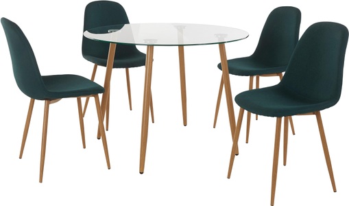 MY HOME, my home Essgruppe »Miller«, (Set, 5 tlg.), Glastisch mit 4 Stühlen (Webstoff), INOSIGN Essgruppe »Miller«, (Set, 5 tlg.), Glastisch mit 4 Stühlen (Webstoff)