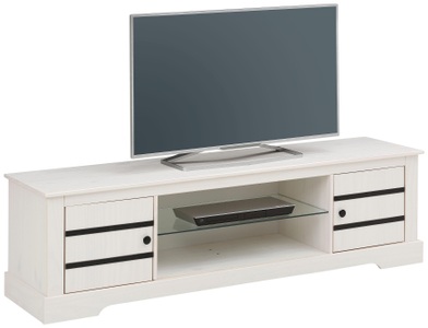 HOME AFFAIRE, Home affaire Lowboard »Loki«, aus massivem Kiefernholz, mit einem festen Glasboden, Breite 160 cm, Home affaire Lowboard, Kommode aus massivem Kiefernholz, mit Glasboden, Breite 160 cm
