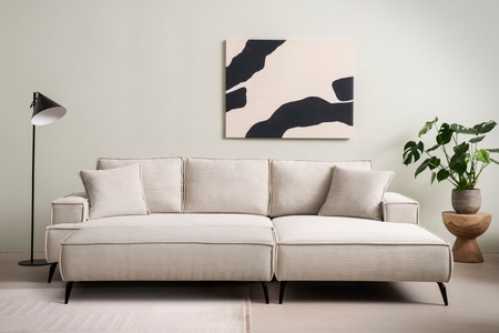 ANDAS, andas Sitzgruppe »TVINNU, Polsterecke mit Hocker, L-Form, Sofa in Cord«, (Set, 2 tlg.), mit aufwendiger Kedernaht, schwarze Füsse, Home affaire Sitzgruppe »TVINNU, Polsterecke L-Form, Schlaffunktion, mit Hocker« Set, 2 Stk. tlg. Set, stellbar zum Schlafsofa (Krokodilverbinder)