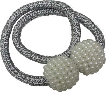 Gardinia, GARDINIA Raffhalter »Raffhalter Flex-V mit Magnet«, (2 St.), mit gewebten Band mit Kugeln in Perlenoptik, GARDINIA Raffhalter »Flex-V mit Magnet«, (2 St.), vielfältige Anbringungsmöglichkeiten