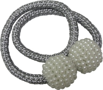 Gardinia, GARDINIA Raffhalter »Raffhalter Flex-V mit Magnet«, (2 St.), mit gewebten Band mit Kugeln in Perlenoptik, GARDINIA Raffhalter »Flex-V mit Magnet«, (2 St.), vielfältige Anbringungsmöglichkeiten