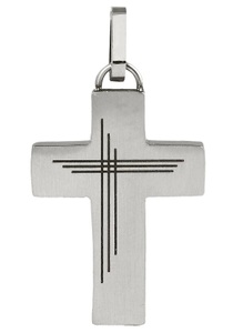 FIRETTI, Firetti Kettenanhänger »Kreuz mit Lasergravur, matt«, Firetti Kettenanhänger »Schmuck Geschenk Halsschmuck Anhänger für Halskette Kreuz«, Made in Germany