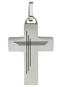 FIRETTI, Firetti Kettenanhänger »Kreuz mit Lasergravur, matt«, Firetti Kettenanhänger »Schmuck Geschenk Halsschmuck Anhänger für Halskette Kreuz«, Made in Germany