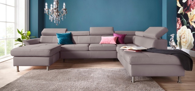 exxpo - sofa fashion, exxpo - sofa fashion Wohnlandschaft, inkl. Kopf- bzw. Rückenverstellungwahlweise mit Bettfunktion und Bettkasten, exxpo - sofa fashion Wohnlandschaft »Maretto, bequem und komfortabel, aufwendige Sitzsteppung, U-Form«, inkl. Kopfteilverstellung für mehr Sitzkomfort, wahlweise Bettfunktion
