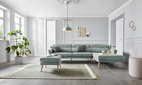 ANDAS, andas Ecksofa »Bille«, mit Naht im Rückenkissen und Beinen aus Eichenholz, Design by Morten Georgsen, andas Ecksofa »Bille L-Form«, mit Naht im Rückenkissen und Beinen aus Eichenholz