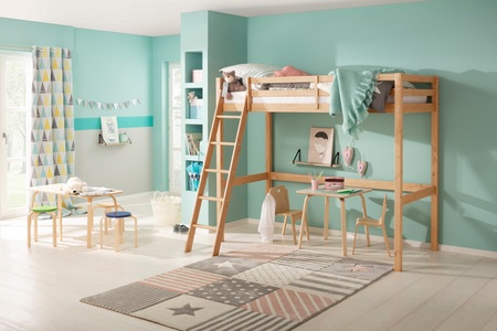 LÜTTENHÜTT, Lüttenhütt Kinderbett »Alpi«, aus massivem Kiefernholz, Inklusive Leiter und Lattenrost, Liegefläche 90x200 cm, Hochbett, GOODproduct Kinderbett »Alpi, Hochbett, Stellfläche unter dem Bett« Kiefernholz, Inklusive Leiter und Lattenrost, Liegefläche 90x200 cm