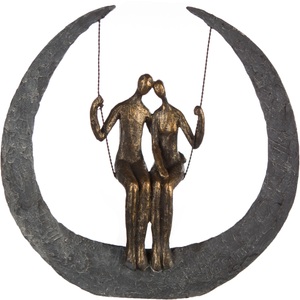 Casablanca by Gilde, Casablanca by Gilde Dekofigur »Skulptur Swing, bronzefarben/grau«, Dekoobjekt, Höhe 30, Pärchen auf Schaukel, mit Spruchanhänger, Wohnzimmer, Casablanca by Gilde Dekofigur »Skulptur Swing, bronzefarben/grau«, bronzefarben/grau, Polyresin