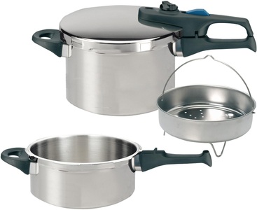 Elo, Elo Schnellkochtopf »Praktika Plus XL« (Set, 5-tlg.), Elo Schnellkochtopf »Praktika Plus XL«, Edelstahl 18/8, (Set, 5 tlg.), Dampfkochtopf, Ø 22 cm, Induktion