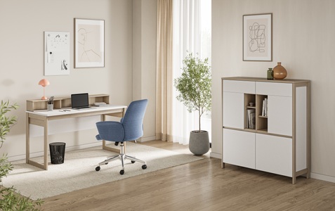 Home affaire Büromöbel-Set »Stranda im Scandi-Style, Home Office, Büro in zwei Farben verfügbar«, (2 tlg.), enthält Schreibtisch, Highboard