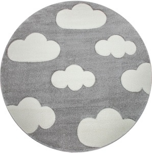 PACO HOME, Paco Home Kinderteppich »Cosmo 342«, rund, 18 mm Höhe, 3D-Design, niedliches Wolken Motiv, Pastell-Farben, Kinderzimmer, Paco Home Kinderteppich »Cosmo 342«, rund, 18 mm Höhe, 3D-Design, niedliches Wolken Motiv, Pastell-Farben, Kinderzimmer