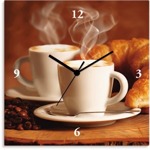 Artland, Artland Wanduhr »Dampfender Cappuccino und Croissant«, Artland Wanduhr »Dampfender Cappuccino und Croissant«, wahlweise mit Quarz- oder Funkuhrwerk, lautlos ohne Tickgeräusche