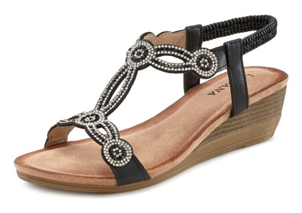 Lascana, LASCANA Sandalette, mit Schmucksteinen und elastischen Riemen, LASCANA Sandale, mit Schmucksteinen, Glitzer, elastische Riemen, Sandalette,Sommerschuh