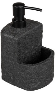 Wenko, WENKO Spülmittelspender »Festival Stone«, 380 ml, inkl. Ablagefach, WENKO Spülmittelspender »Modell Festival«, aus Polyresin, Steinoptik, mit Spülschwamm-Fach, 380 ml