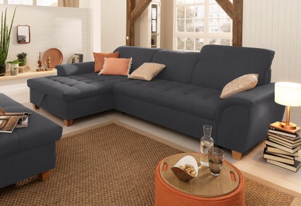 HOME AFFAIRE, Home affaire Ecksofa »Lyla«, mit Recamiere, wahlweise mit Rückenfunktion und zusätzlich mit Bett + Bettkasten, Home affaire Ecksofa »Lyla fester Sitzkomfort, bequeme Armlehnen, Breite 279cm, L-Form« mit Recamiere, wahlweise mit Rückenfunktion und zusätzlich mit Bett