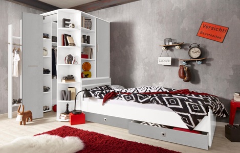 Wimex, Wimex Jugendzimmer-Set »Joker« (Set, 4-tlg), Wimex Jugendzimmer-Set »Joker Kleiderschrank mit Garderobe, Bett und Stauraumschubladen«, (Set, 4 tlg.)