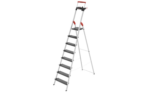 Hailo, Hailo L100 TOPLINE 8050-807 Aluminium Stufen-Stehleiter inkl. Werkzeugablage Arbeitshöhe (max.): 3.72 m Silber, Schwarz,, Hailo Bockleiter L100 TopLine 8 Stufen