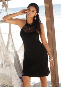 Lascana, LASCANA Neckholderkleid, LASCANA Neckholderkleid, mit Spitzeneinsatz, kurzes Sommerkleid, Strandkleid
