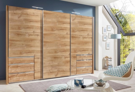 Wimex, home24 Schwebetuerenschrank level 36A, MID.YOU Schwebetürenschrank in eichefarben , Level 36A 300Cm Eiche Dekor , Metall , 3 Fächer , 6 Schubladen , 300x216x65 cm , Dekorfolie,Nachbildung , umfangreiches Zubehör erhältlich, In verschiedenen Grössen erhältlich, in verschiedenen Holzd