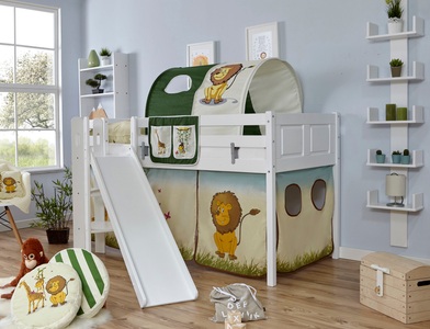 TICAA, Ticaa Hochbett »Ekki«, Ticaa Hochbett »Ekki«, mit Rollrost und Textil-Set wahlweise mit Matratze, Buche