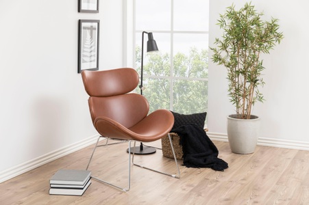 Studio Copenhagen, home24 Sessel Montola I Kunstleder Cognac, MID.YOU Sessel in lederlook cognac , Cazar -Trend- , Textil , 65x85x75 cm , verchromt,Lederlook , 001749038704