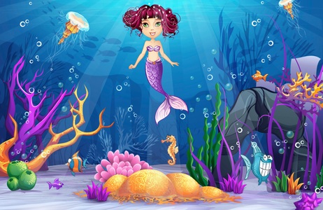 Papermoon, Papermoon Fototapete »MEERJUNGFRAU-MEER FISCHE KORALLEN RIFF UNTERWASSER DEKO«, Vliestapete, hochwertiger Digitaldruck, inklusive Kleister, Papermoon Fototapete »MEERJUNGFRAU-MEER FISCHE KORALLEN RIFF UNTERWASSER DEKO«