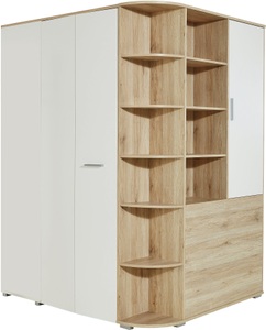 Wimex, Wimex Eckkleiderschrank »Joker«, begehbar, MID.YOU Begehbarer eckschrank in , Young , Weiss, Eichefarben , Kunststoff , 12 Fächer , 124x199x148 cm , Dekorfolie,Nachbildung , 001787058902