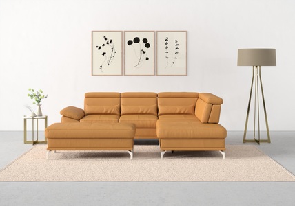 SIT&MORE, sit&more Ecksofa »Cabrio«, mit Sitztiefenverstellung und Federkern, 3 Nierenkissen, sit&more Ecksofa »Cabrio L-Form, B: 274 cm, mit Sitztiefen-, Arm- & Kopfteilverstellung« 3 Nierenkissen, Federkern, optional Bettfunktion und Stauraum