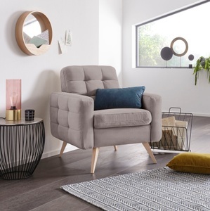 exxpo - sofa fashion, exxpo - sofa fashion Sessel, exxpo - sofa fashion Sessel »Nappa, Loungesessel, aktuelle Rückensteppung, bequem und modern« hoher Holzfuss