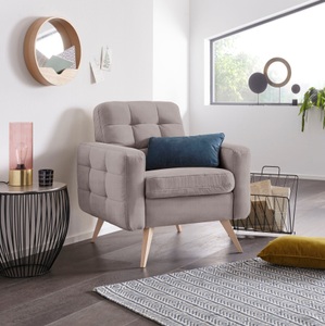 exxpo - sofa fashion, exxpo - sofa fashion Sessel, exxpo - sofa fashion Sessel »Nappa, Loungesessel, aktuelle Rückensteppung, bequem und modern« hoher Holzfuss