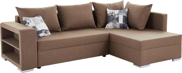 COLLECTION AB, COLLECTION AB Ecksofa, mit Bettfunktion, Bettkasten und Regalarmteil, Ottomane links oder rechts montierbar, wahlweise mit Federkern, frei im Raum stellbar, COLLECTION AB Ecksofa »John L-Form« mit Bettfunktion, Bettkasten und integriertem Regal