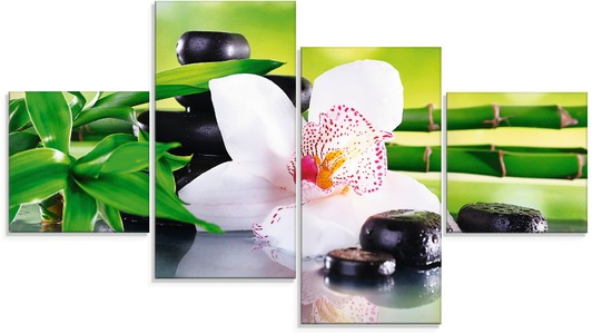 Artland, Artland Glasbild »Spa Steine Bambus Zweige Orchidee«, Artland Glasbild »Spa Steine Bambus Zweige Orchidee«, Zen, (4 St.), in verschiedenen Grössen