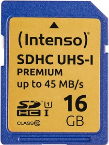 Intenso, Intenso Premium SDHC-Speicherkarte 16 GB, UHS-I, Class 10 / U1, Intenso Premium SDHC-Karte 16 GB Class 10, UHS-I