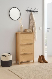 home24, home24 Schuhkipper NewEst, Woodman Schuhkommode »NewEst« Breite 67 cm, mit 3 Klappen, Holzfurnier aus Eiche, FSC®