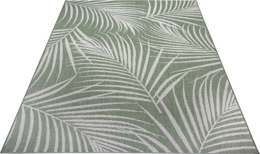 White Label, White Label - Teppich In-& Outdoor - 80 x 150 cm; - Grün Creme, Leonique Teppich »Naya«, rechteckig, 3 mm Höhe, Florales Design, Robust, Pflegeleicht, Flachgewebe