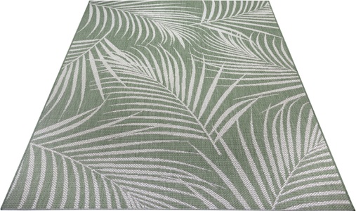 White Label, White Label - Teppich In-& Outdoor - 80 x 150 cm; - Grün Creme, Leonique Teppich »Naya«, rechteckig, 3 mm Höhe, Florales Design, Robust, Pflegeleicht, Flachgewebe