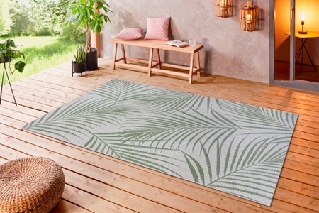 White Label, White Label - Teppich In-& Outdoor - 80 x 150 cm; - Creme, Grün, Leonique Teppich »Naya«, rechteckig, 3 mm Höhe, Florales Design, Robust, Pflegeleicht, Flachgewebe