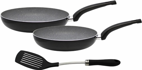 Elo, Elo - Meine Küche Pfannen-Set »Dolomit« (Set, 3-tlg.), Elo Pfannen-Set »Dolomit«, Aluminium, (Set, 3 tlg., 1x Bratpfanne Ø 24 cm, 1x Bratpfanne Ø 28 cm), Induktion, inkl. Pfannenwende