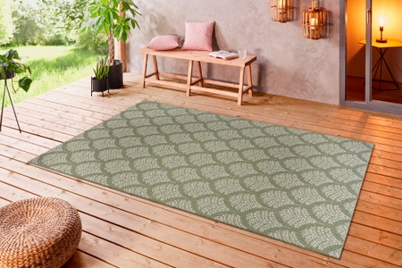 White Label, White Label - Teppich In-& Outdoor - 80 x 150 cm; - Grün Creme, Home affaire Teppich »Maren«, rechteckig, 3 mm Höhe, In- und Outdoor-Teppich, Strapazierfähig und pflegeleicht, Flachgewebe