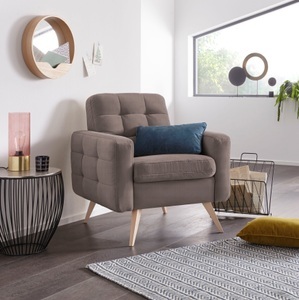 exxpo - sofa fashion, exxpo - sofa fashion Sessel, exxpo - sofa fashion Sessel »Nappa, Loungesessel, aktuelle Rückensteppung, bequem und modern« hoher Holzfuss