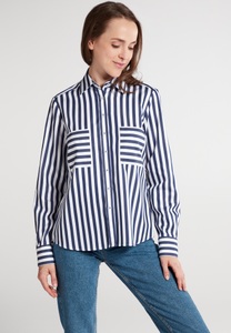 Eterna, ETERNA LANGARM BLUSE MODERN CLASSIC SATINBINDUNG MARINE/WEISS, Eterna Hemdbluse »REGULAR FIT«