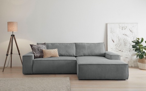 PREMIUM COLLECTION BY HOME AFFAIRE, Premium collection by Home affaire Ecksofa »SHERWOOD«, mit Bett-Funktion (Liegefläche 210x136 cm), Bettkasten, mit 2 losen Rückenkissen, hochwertiger Cord-Bezug, Home affaire Ecksofa SHERWOOD Schlafsofa 267 cm, L-Form, Schlaffunktion mit Bettkasten (210x136 cm), Cord, Vintage, Samtvelours