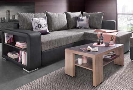 COLLECTION AB, COLLECTION AB Ecksofa, mit Bettfunktion, Bettkasten und Regalarmteil, Ottomane links oder rechts montierbar, wahlweise mit Federkern, frei im Raum stellbar, COLLECTION AB Ecksofa »John L-Form« mit Bettfunktion, Bettkasten und integriertem Regal