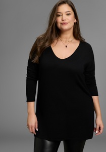 Laura Scott CURVE Longpullover, aus fliessendem Feinstrick mit schönem V-Ausschnitt - GROSSE GRÖSSE