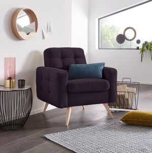 exxpo - sofa fashion, exxpo - sofa fashion Sessel, exxpo - sofa fashion Sessel »Nappa, Loungesessel, aktuelle Rückensteppung, bequem und modern« hoher Holzfuss