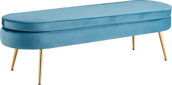 Salesfever, SalesFever Sitzbank »Clam«, mit hohem Sitzkissen, Sitzpouf oval lang, Sitzpouf oval Samt blau