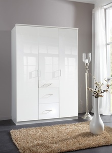 Wimex, Wimex Kleiderschrank »Clack«, MID.YOU Drehtürenschrank in weiss, weiss hochglanz , Clack , Holzwerkstoff , 4 Fächer , 3 Schubladen , 135x199x58 cm , Hochglanz, Dekorfolie,Dekorfolie,Nachbildung,Nachbildung , In verschiedenen Grössen erhältlich , 001787073303