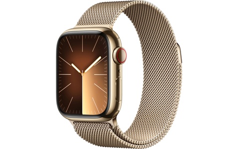 Apple, APPLE Watch Series 9 (GPS + Cellular, Edelstahl) 41 mm - Smartwatch (Stufenlos verstellbar, Edelstahl, Gold/Gold), Apple Smartwatch »Series 9, GPS + Cellular, Edelstahl-Gehäuse mit Milanaise Armband«, Watch OS 10, 64 GB,)