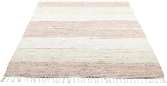 Theko die Markenteppiche, Handwebteppich, THEKO Teppich »Stripe Cotton«, rechteckig, 5 mm Höhe, Flachgewebe, gestreift, reine Baumwolle, handgewebt, mit Fransen
